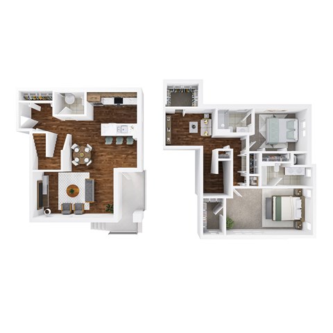 Floor plan for 2 beds, 2.5 baths, 1835 sqft
